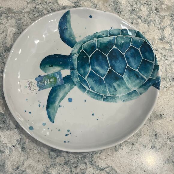 Sigrid Olsen Blue Watercolor Seahorse Turtle MELAMINE 6” Dinner Plates Set Of 4 - Picture 3 of 4